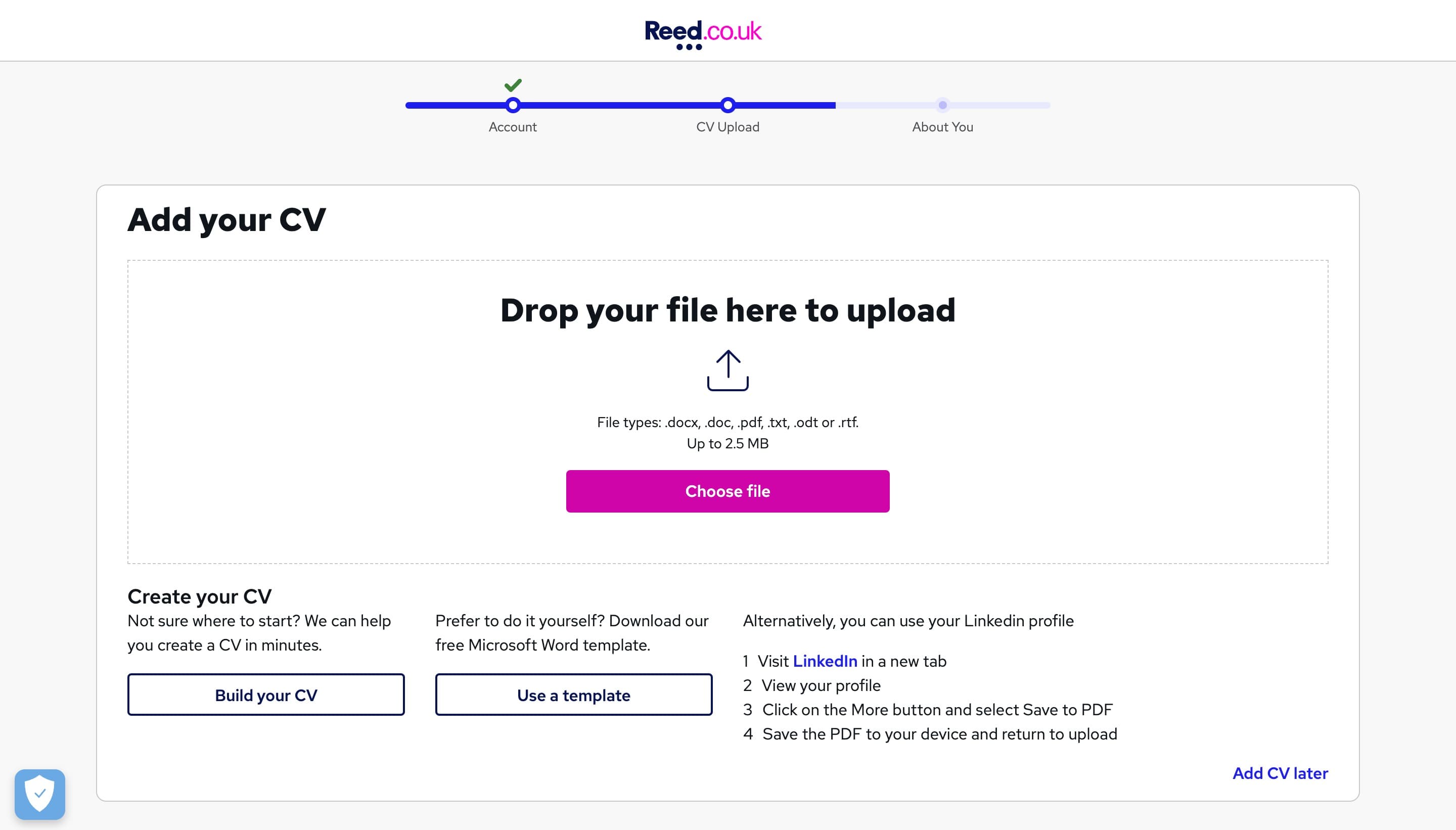 Reed.co.uk gives you a few options on how to get your CV into the system