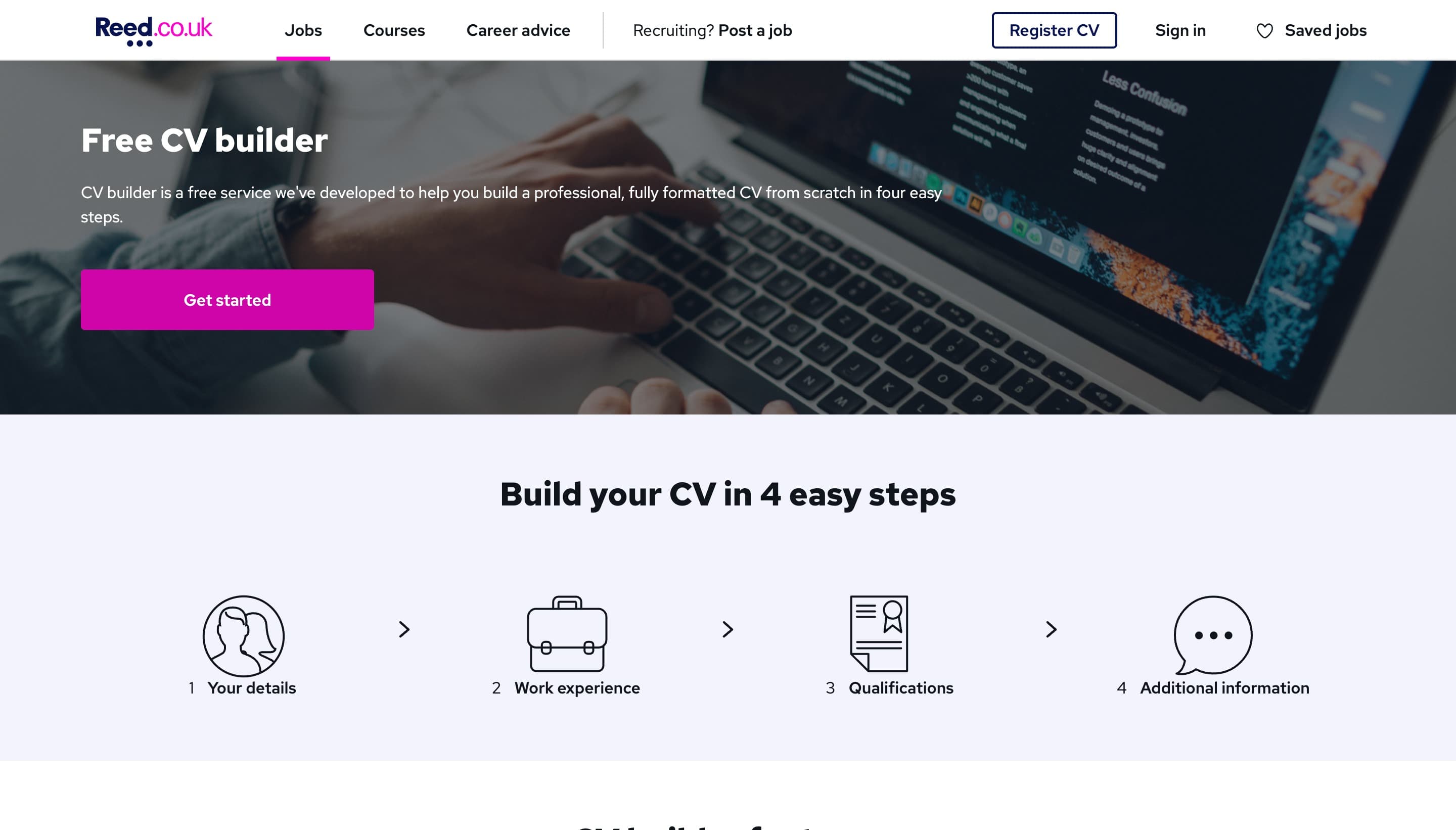 Reed.co.uk's free online CV builder