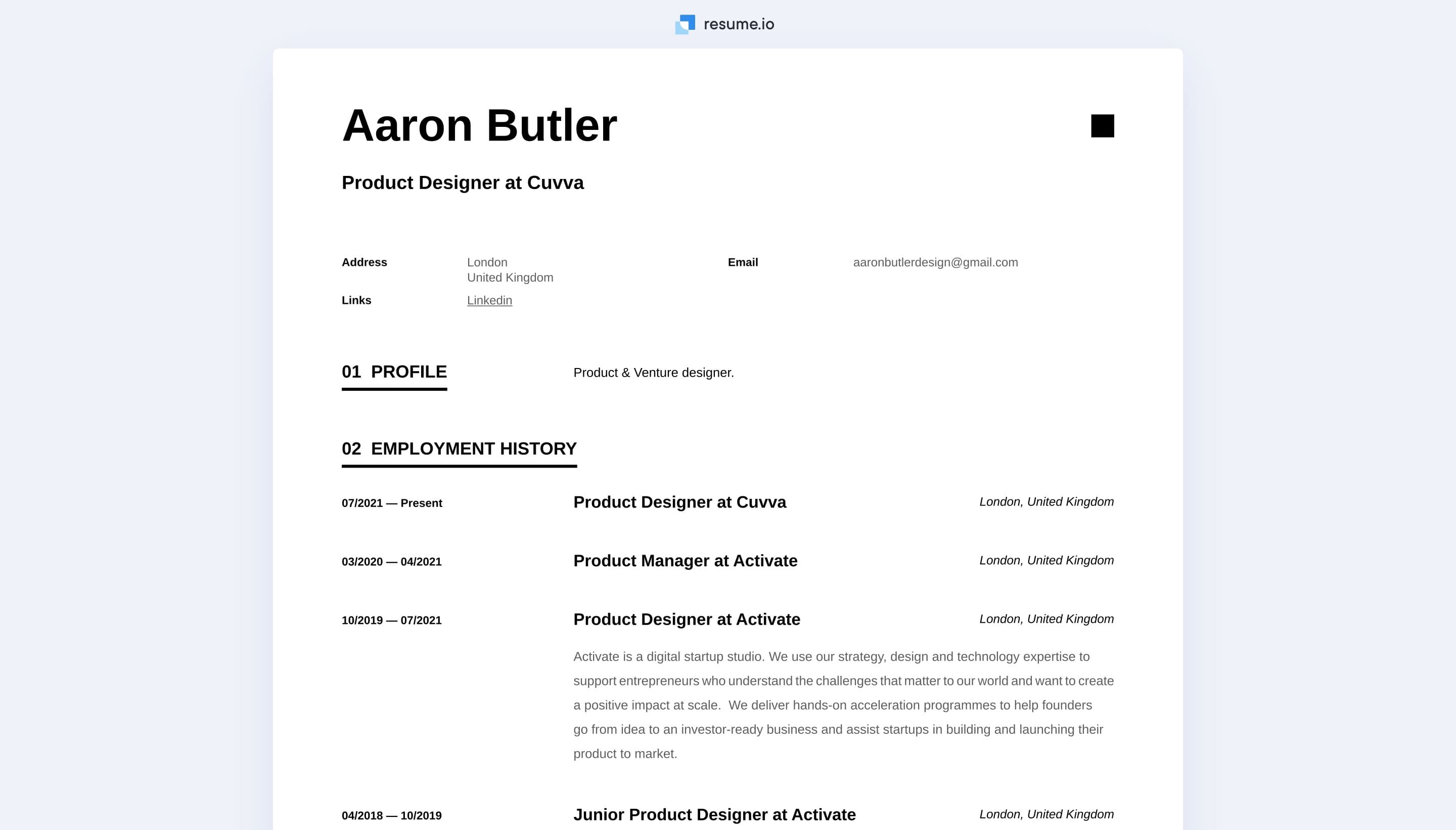 Building your resume with Resume.io