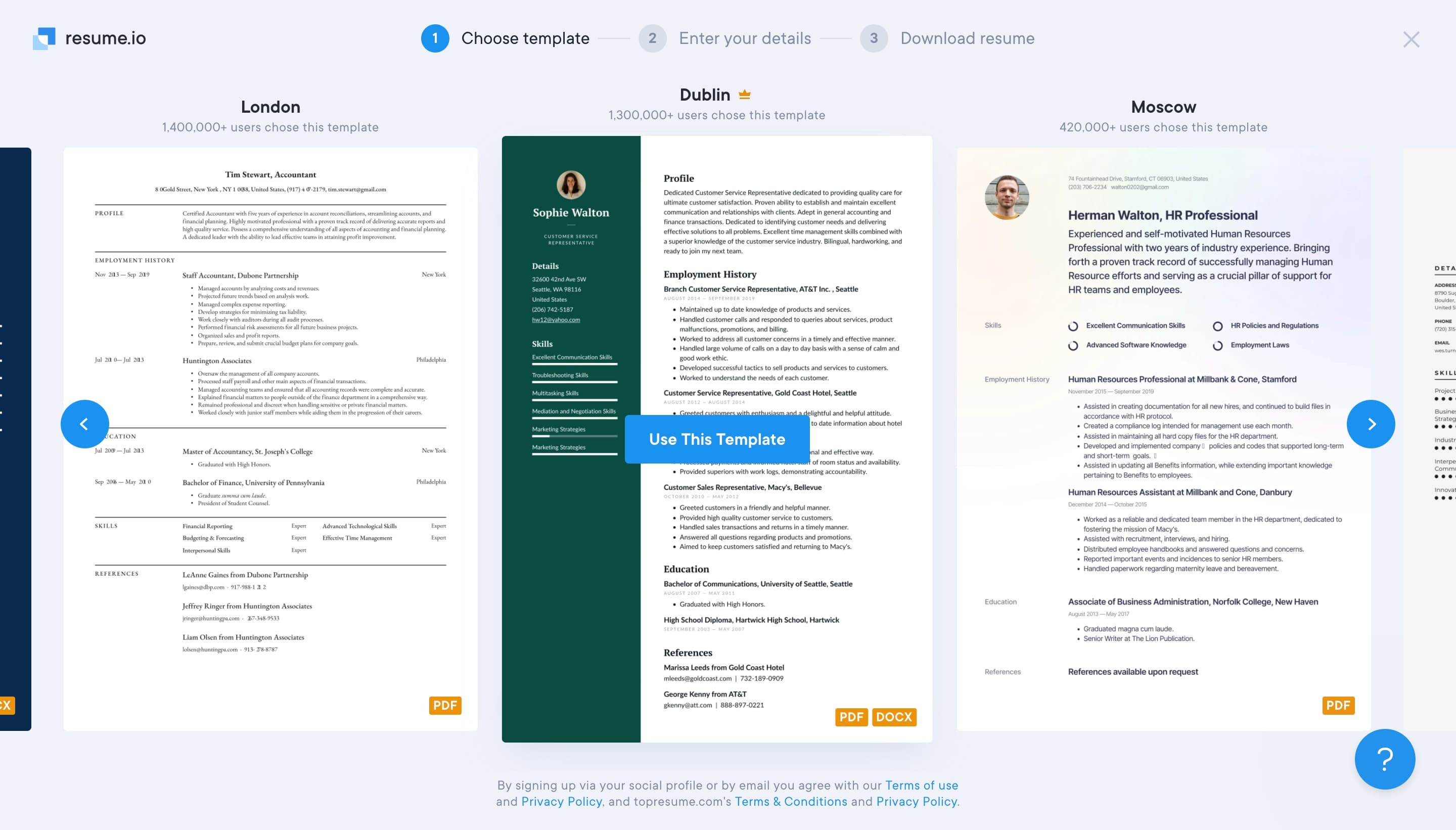 Resume.io resume templates